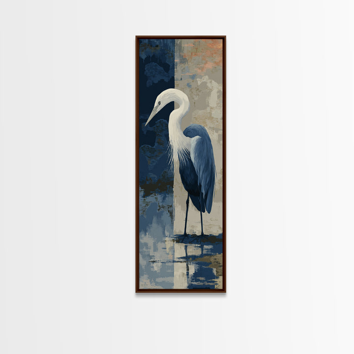 Blue Heron in Monochrome Navy Palette Framed Canvas Print, Monochrome Art, Apartment Decor, Living Room Decor, Fine Art, Mono, MON-1x3-92