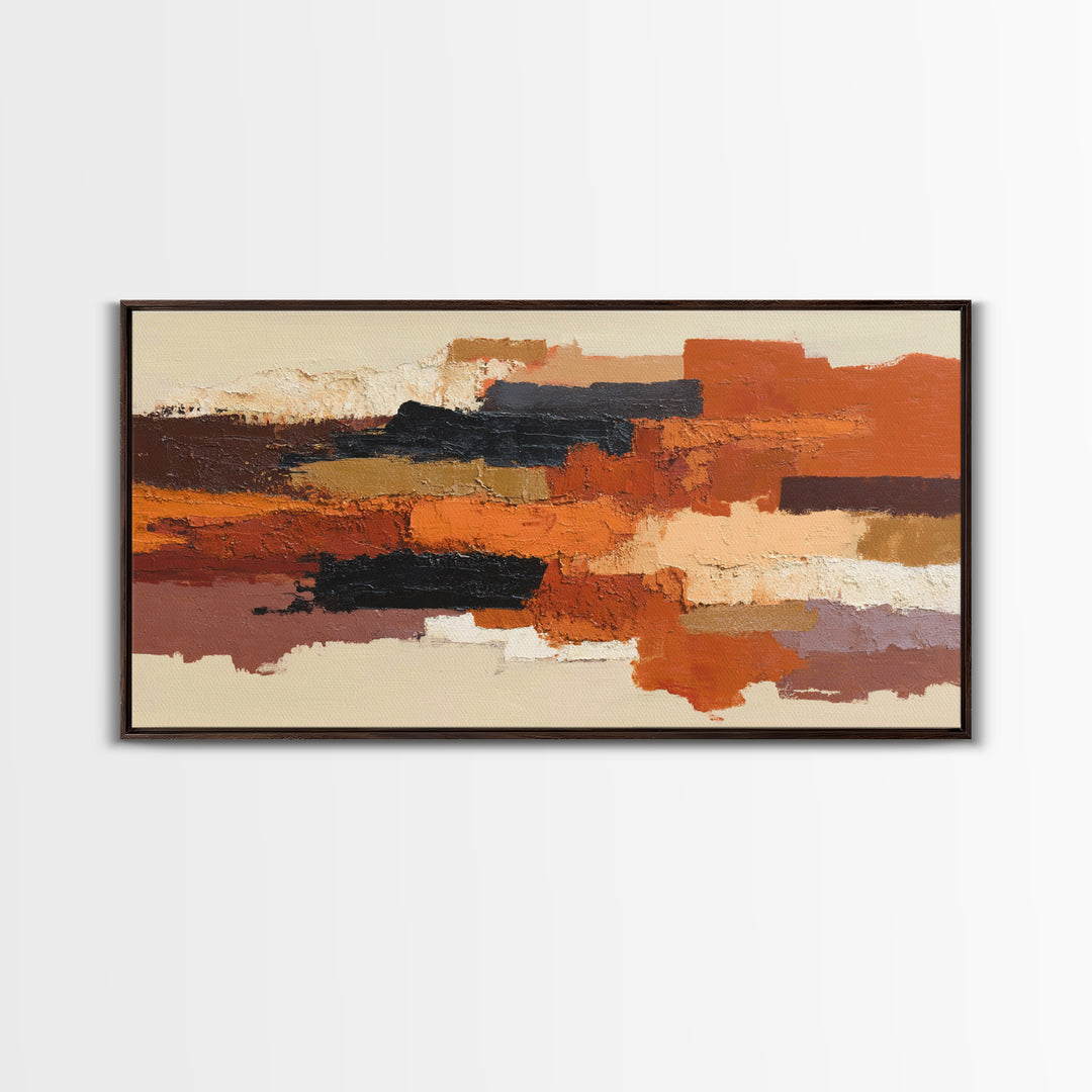 Burnt Orange Canyon Abstraction Framed Canvas Print, Monochrome Art, Luxury Decor, Living Room Decor, Fine Art, Mono, MON-2x1-12