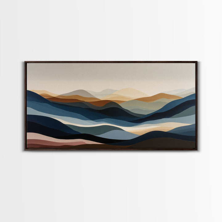 Blue Mountain Ridge Layers Framed Canvas Print, Monochrome Art, Fine Art Print, Living Room Decor, Watercolor Art, Mono, MON-2x1-20