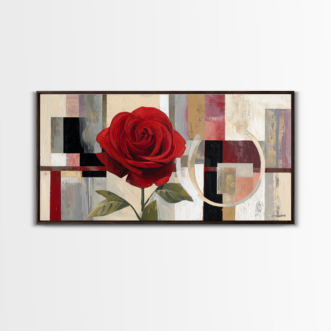 Single Red Rose Rendered Only Framed Canvas Print, Monochrome Art, Modern Decor, Living Room Decor, Oil Painting, Mono, MON-2x1-27