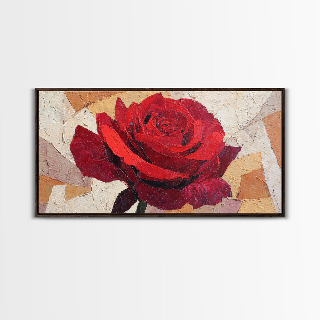 Single Red Rose Rendered Only Framed Canvas Print, Monochrome Art, Large Wall Art, Living Room Decor, Fine Art, Mono, MON-2x1-3