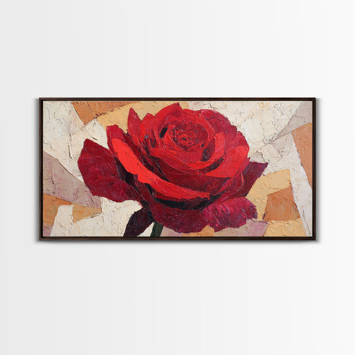 Single Red Rose Rendered Only Framed Canvas Print, Monochrome Art, Large Wall Art, Living Room Decor, Fine Art, Mono, MON-2x1-3