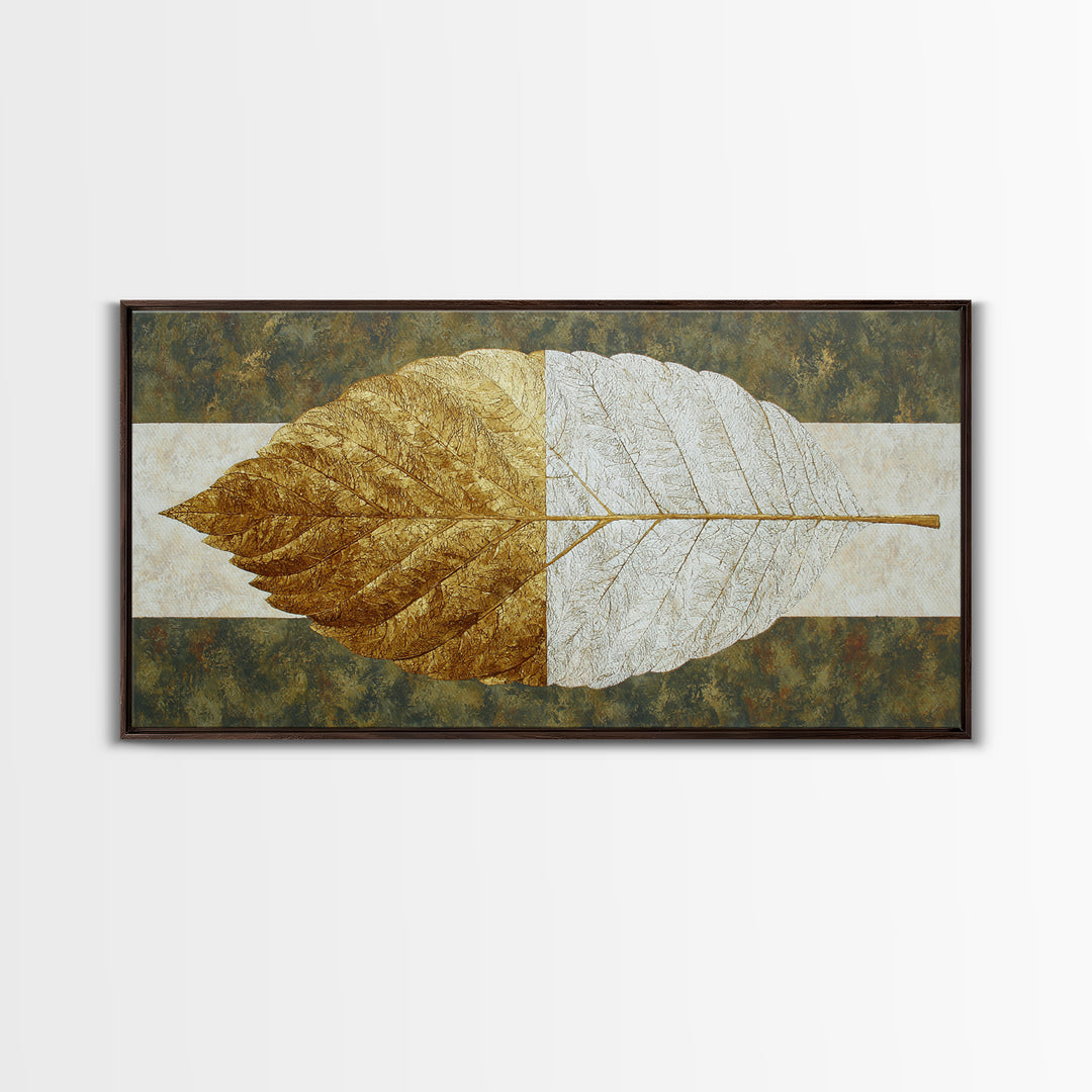 Olive Green Abstract Leaf Pattern Framed Canvas Print, Monochrome Art, Home Decor, Living Room Decor, Fine Art, Mono, MON-2x1-40