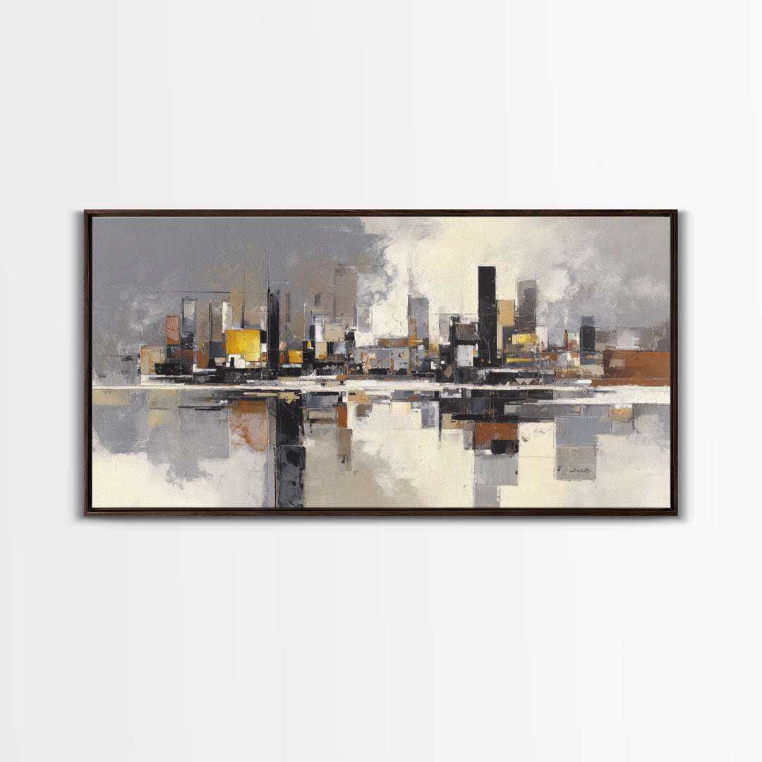 Black and White City Reflection Canvas Print, Monochrome Art, Contemporary Art, Living Room Decor, Fine Art, Mono, Original Art, MON-2x1-41