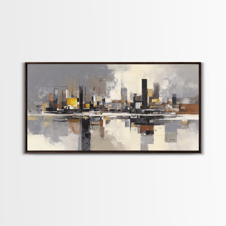 Black and White City Reflection Canvas Print, Monochrome Art, Contemporary Art, Living Room Decor, Fine Art, Mono, Original Art, MON-2x1-41