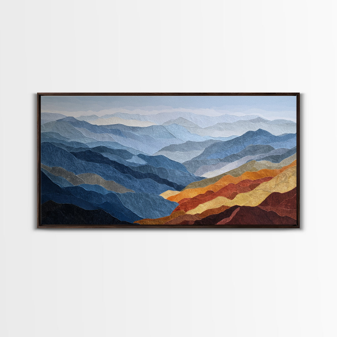 Blue Mountain Ridge Layers Canvas Print, Monochrome Art, Textured Painting, Living Room Decor, Fine Art, Mono, MON-2x1-44