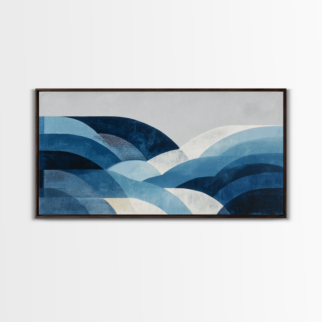 All Blue Ocean Abstraction Framed Canvas Print, Monochrome Art, Digital Art, Living Room Decor, Oil Painting, Mono, MON-2x1-45