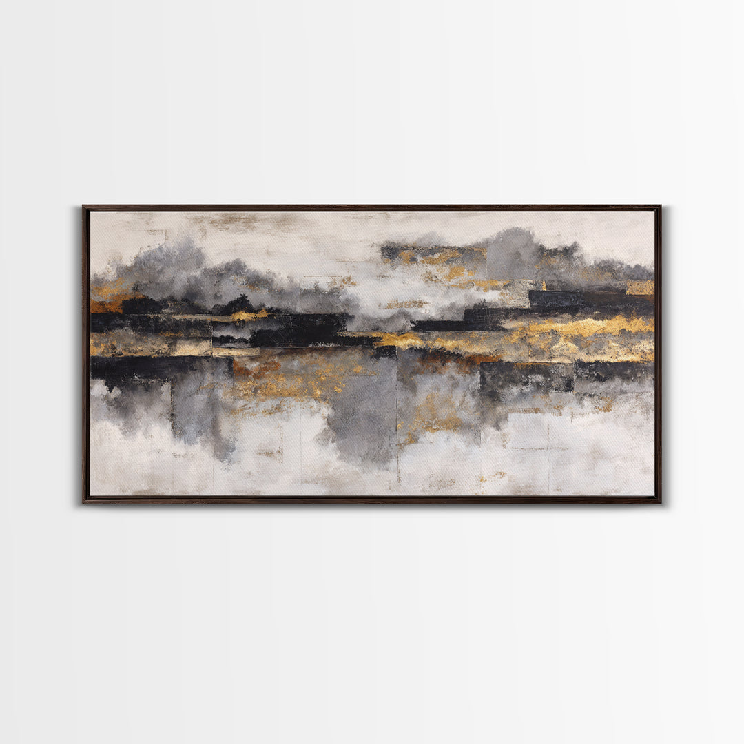 Black Ink Abstract Framed Canvas Print, Monochrome Art, Minimalist Decor, Living Room Decor, Fine Art, Mono, Large Wall Art, MON-2x1-50