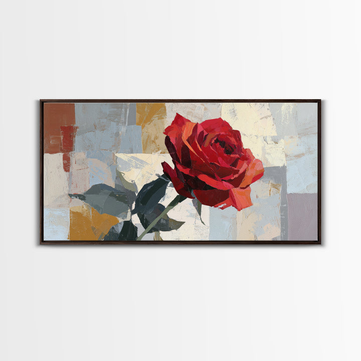 Single Red Rose Rendered Only Framed Canvas Print, Monochrome Art, Abstract Art, Living Room Decor, Watercolor Art, Mono, MON-2x1-51