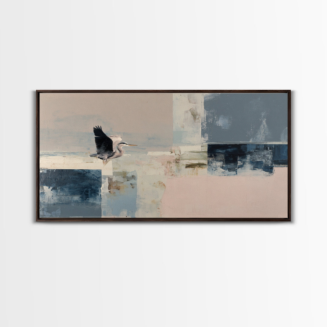 Blue Heron in Monochrome Navy Palette Canvas Print, Monochrome Art, Art Prints, Living Room Decor, Mono, Apartment Decor, MON-2x1-52