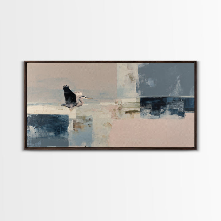 Blue Heron in Monochrome Navy Palette Canvas Print, Monochrome Art, Art Prints, Living Room Decor, Mono, Apartment Decor, MON-2x1-52