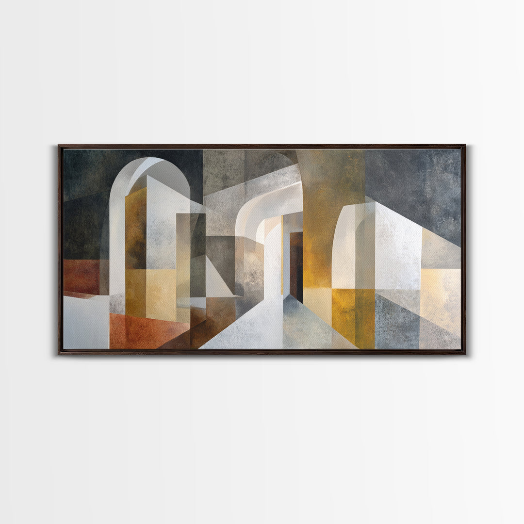 Gray Architectural Arch and Shadow Study Canvas Print, Monochrome Art, Contemporary Art, Living Room Decor, Fine Art, Mono, MON-2x1-54