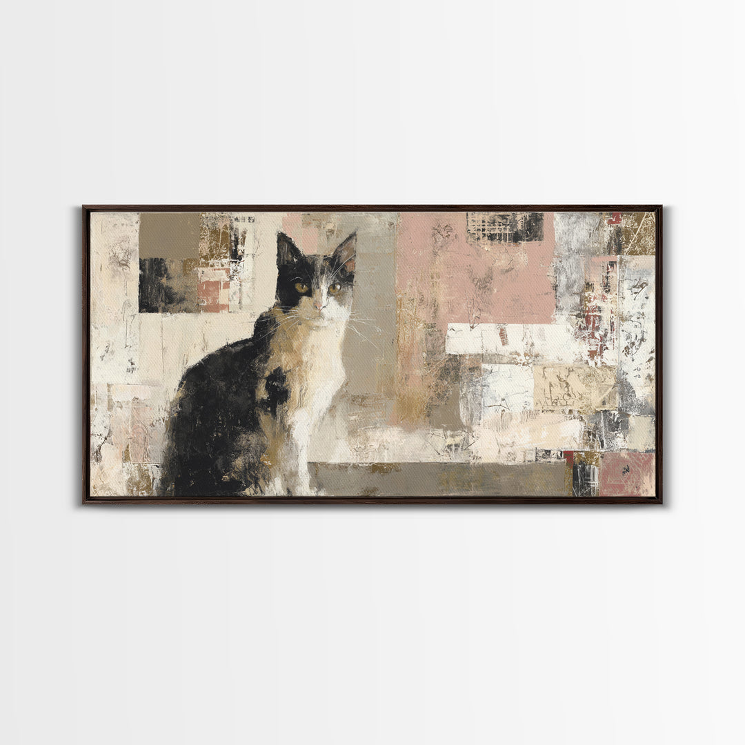 Monochrome Cat Portrait Framed Canvas Print, Monochrome Art, Bedroom Decor, Living Room Decor, Mono, Abstract Painting, MON-2x1-55