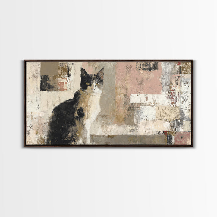 Monochrome Cat Portrait Framed Canvas Print, Monochrome Art, Bedroom Decor, Living Room Decor, Mono, Abstract Painting, MON-2x1-55