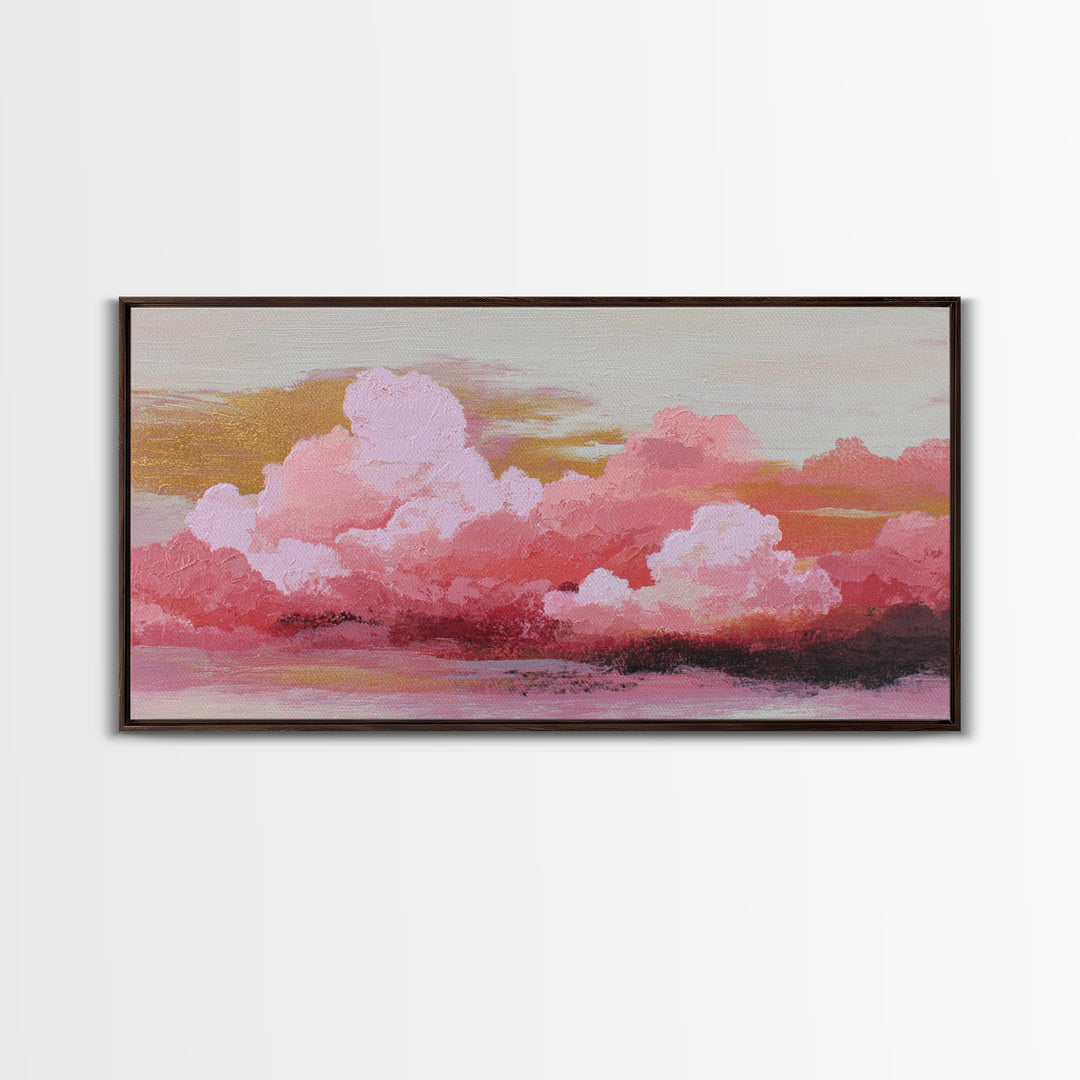 All Pink Cloudscape Framed Canvas Print, Monochrome Art, Art Print, Living Room Decor, Fine Art, Mono, Printable Art, MON-2x1-56