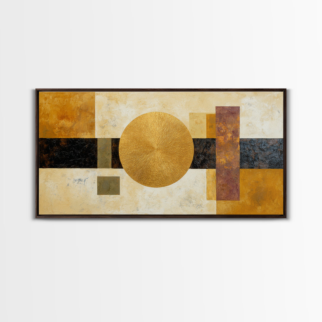Gold Tonal Sunburst Medallion Canvas Print, Monochrome Art, Wall Art, Living Room Decor, Fine Art, Mono, Abstract Art, MON-2x1-58