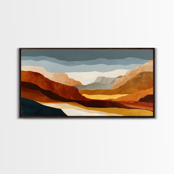 Burnt Orange Canyon Abstraction Framed Canvas Print, Monochrome Art, Digital Art, Living Room Decor, Mono, Dark Academia Decor, MON-2x1-60