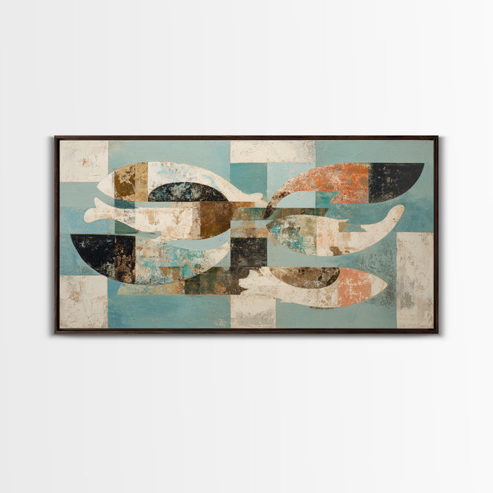 Teal Koi Fish on Tonal Water Canvas Print, Monochrome Art, Art Prints, Living Room Decor, Fine Art, Mono, Apartment Decor, MON-2x1-61