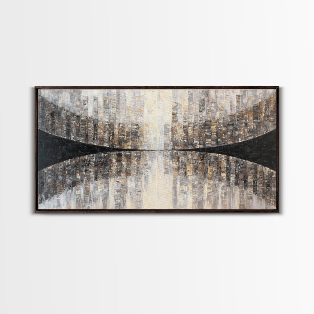 Black and White City Reflection Framed Canvas Print, Monochrome Art, Art Print, Living Room Decor, Abstract Art, Mono, MON-2x1-65