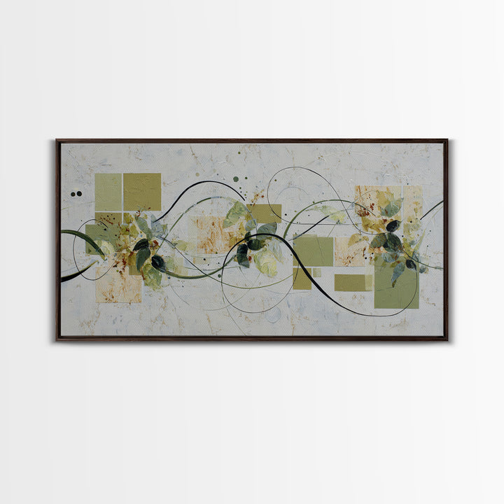 Green Botanical Study Canvas Print, Monochrome Art, Modern Wall Art, Living Room Decor, Fine Art, Mono, Statement Artwork, MON-2x1-71
