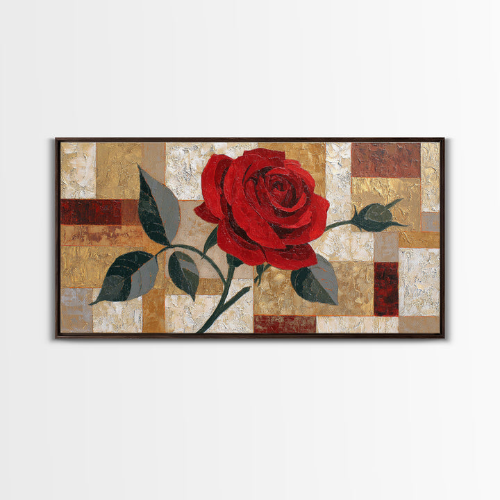 Single Red Rose Rendered Only Framed Canvas Print, Monochrome Art, Statement Artwork, Living Room Decor, Fine Art, Mono, MON-2x1-75