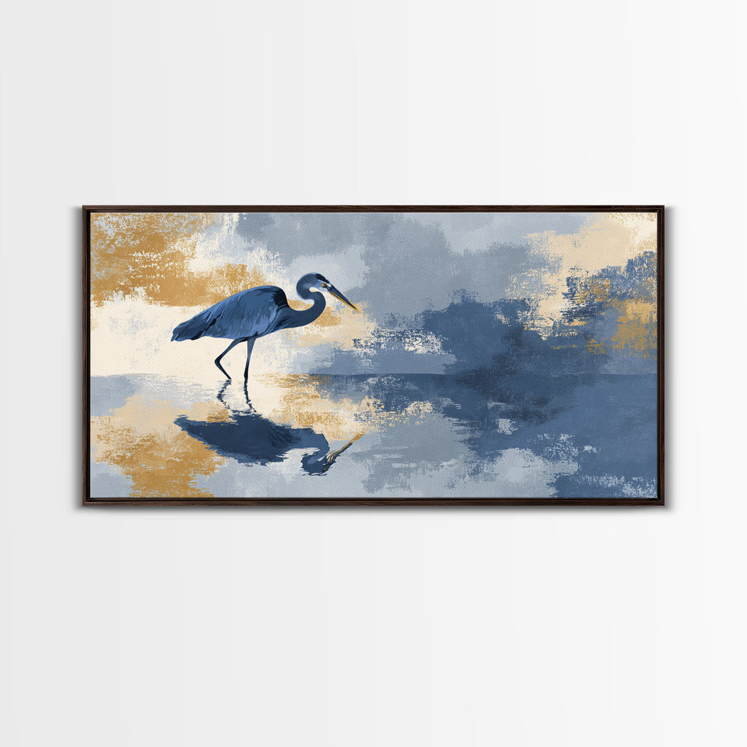 Blue Heron in Monochrome Navy Palette Canvas Print, Monochrome Art, Digital Print, Living Room Decor, Fine Art, Mono, MON-2x1-76