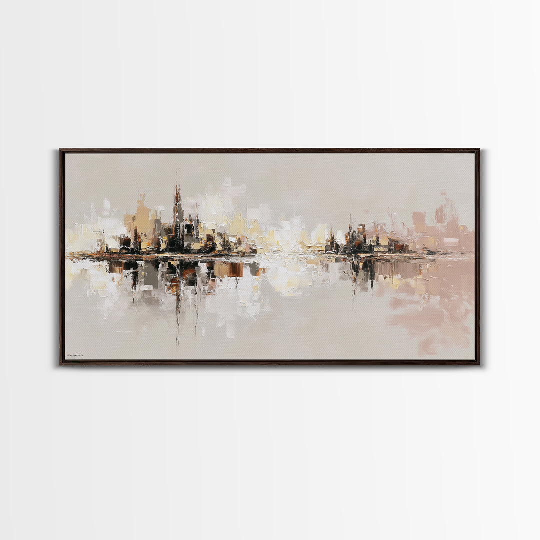 Black and White City Reflection Canvas Print, Monochrome Art, Large Wall Art, Living Room Decor, Mono, Modern Wall Art, MON-2x1-89