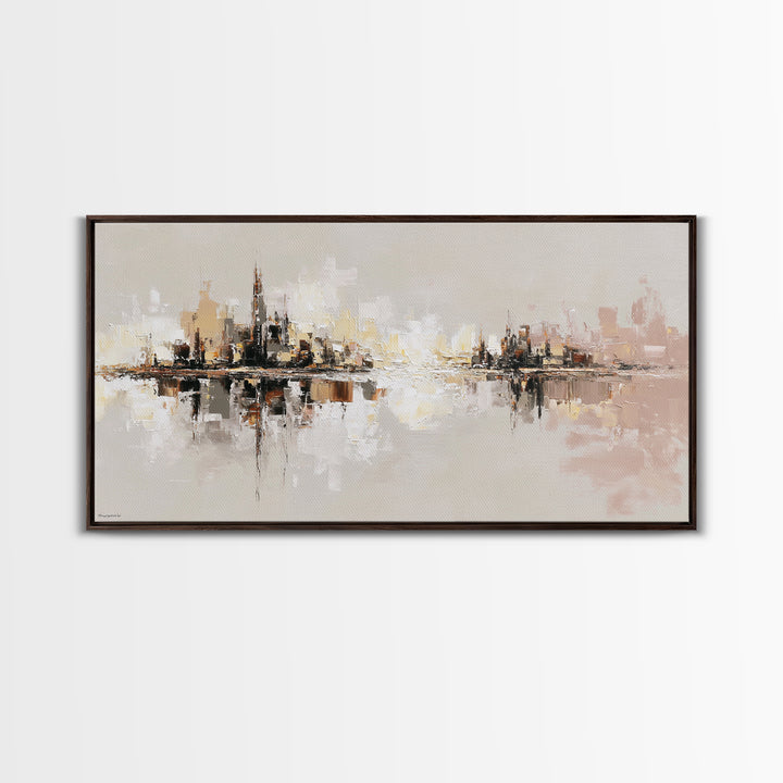 Black and White City Reflection Canvas Print, Monochrome Art, Large Wall Art, Living Room Decor, Mono, Modern Wall Art, MON-2x1-89