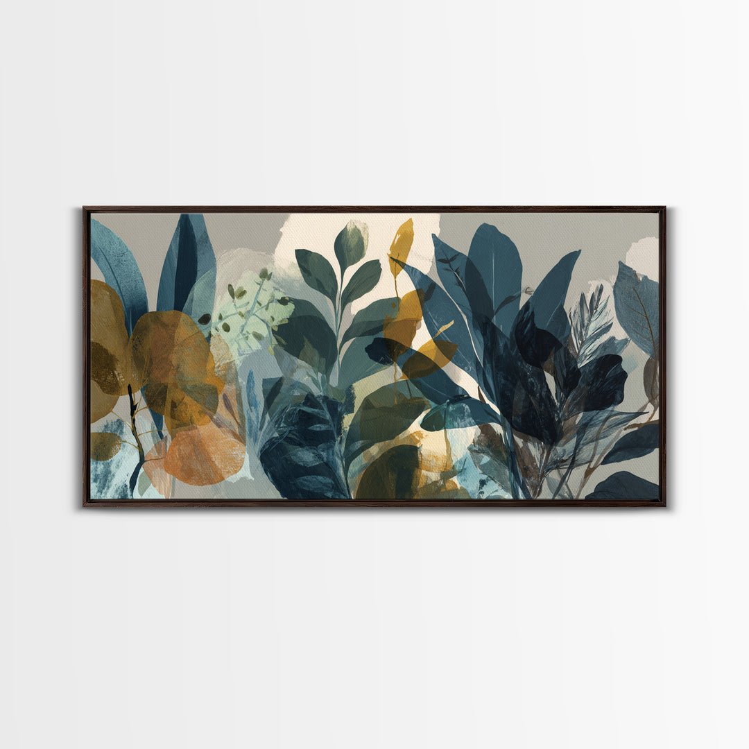 Green Botanical Study Framed Canvas Print, Monochrome Art, Moody Wall Art, Living Room Decor, Oil Painting, Mono, MON-2x1-95