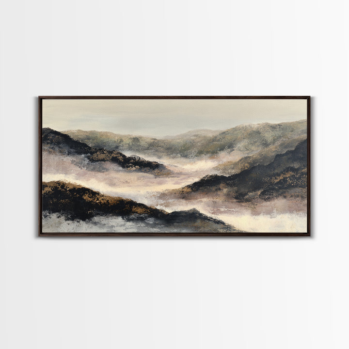 Charcoal Mountain Landscape Framed Canvas Print, Monochrome Art, Boho Wall Art, Living Room Decor, Mono, Neutral Decor, MON-2x1-96
