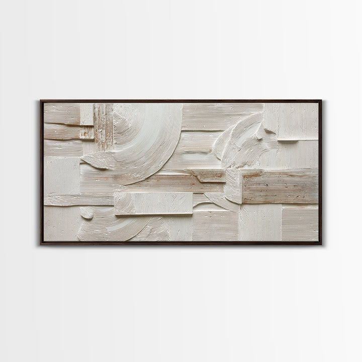 Ivory White Plaster Texture Composition Framed Canvas Print, Monochrome Art, Abstract Art, Living Room Decor, Fine Art, Mono, MON-2x1-97