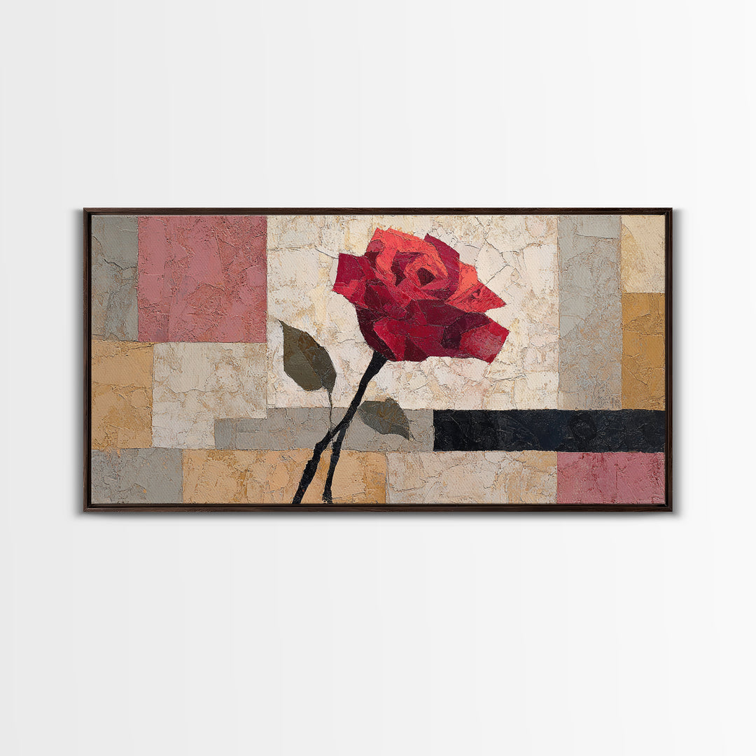 Single Red Rose Rendered Only Framed Canvas Print, Monochrome Art, Textured Wall Art, Living Room Decor, Fine Art, Mono, MON-2x1-99