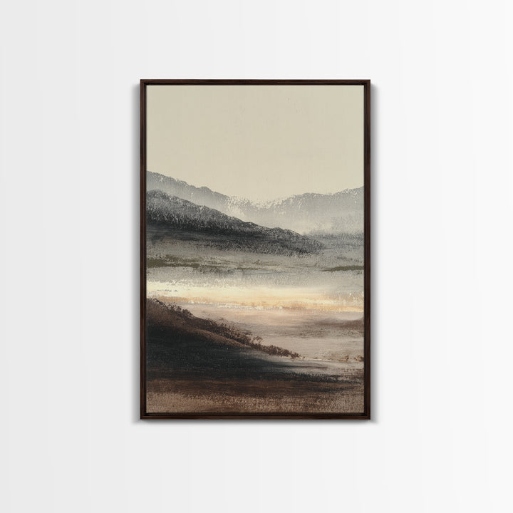 Charcoal Mountain Landscape Framed Canvas Print, Monochrome Art, Minimalist Decor, Living Room Decor, Fine Art, Mono, MON-2x3-12