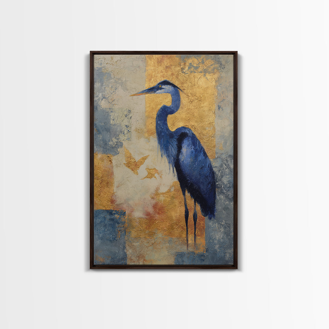 Blue Heron in Monochrome Navy Palette Canvas Print, Monochrome Art, Unique Wall Art, Living Room Decor, Fine Art, Mono, MON-2x3-16