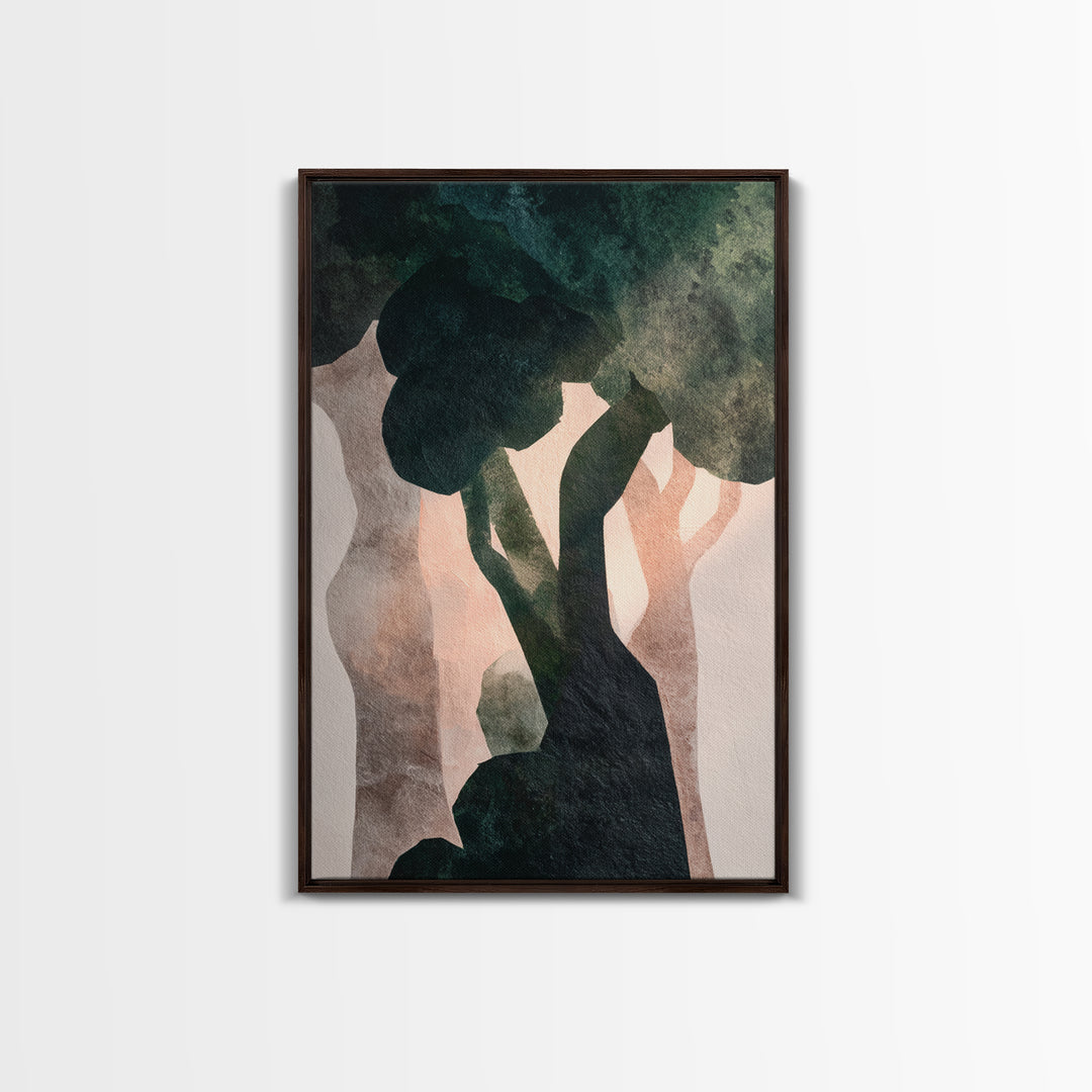 Deep Green Forest Silhouette Study Framed Canvas Print, Monochrome Art, Contemporary Art, Living Room Decor, Fine Art, Mono, MON-2x3-21