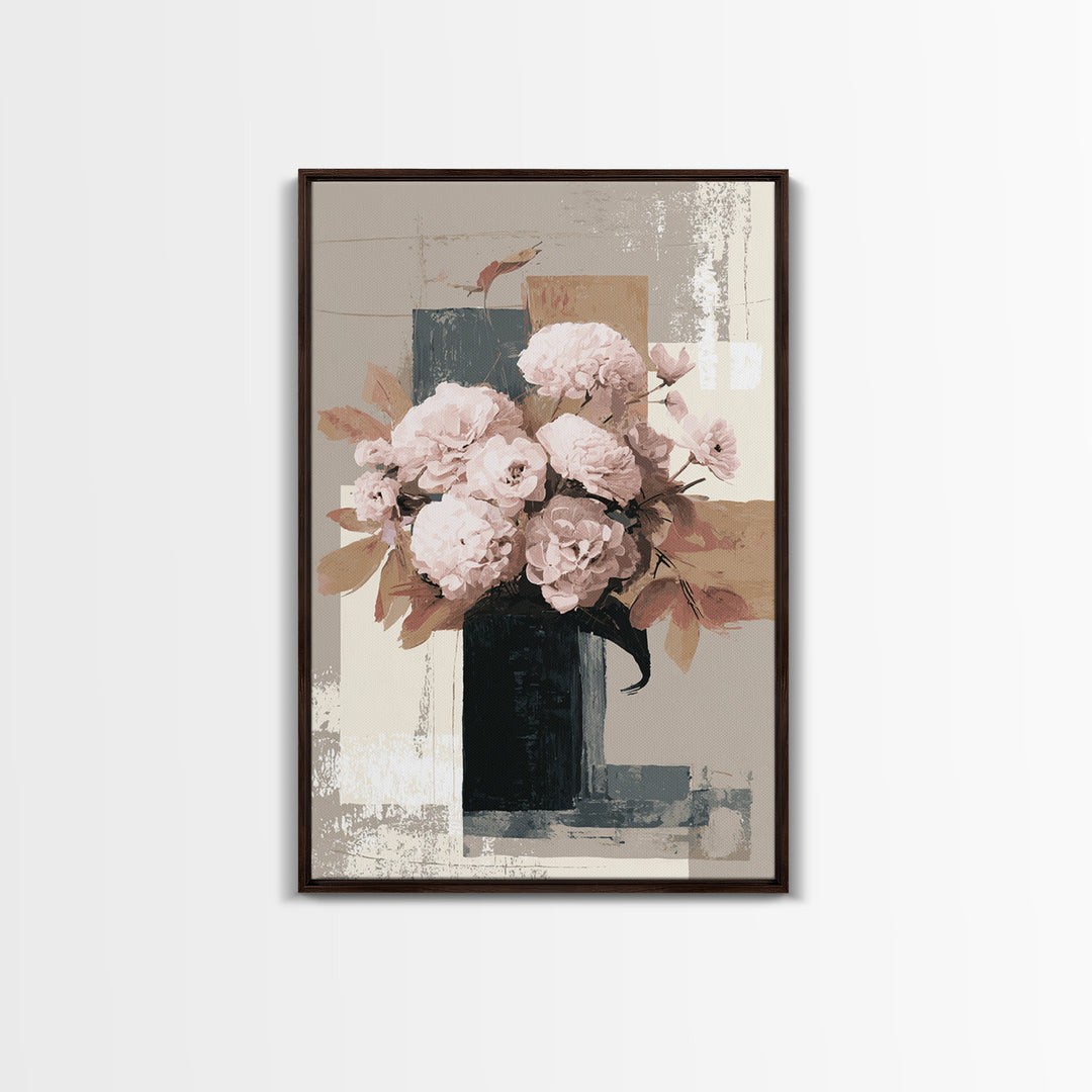 Monochrome Floral Bouquet Framed Canvas Print, Monochrome Art, Statement Artwork, Living Room Decor, Fine Art, Mono, Art Prints, MON-2x3-26