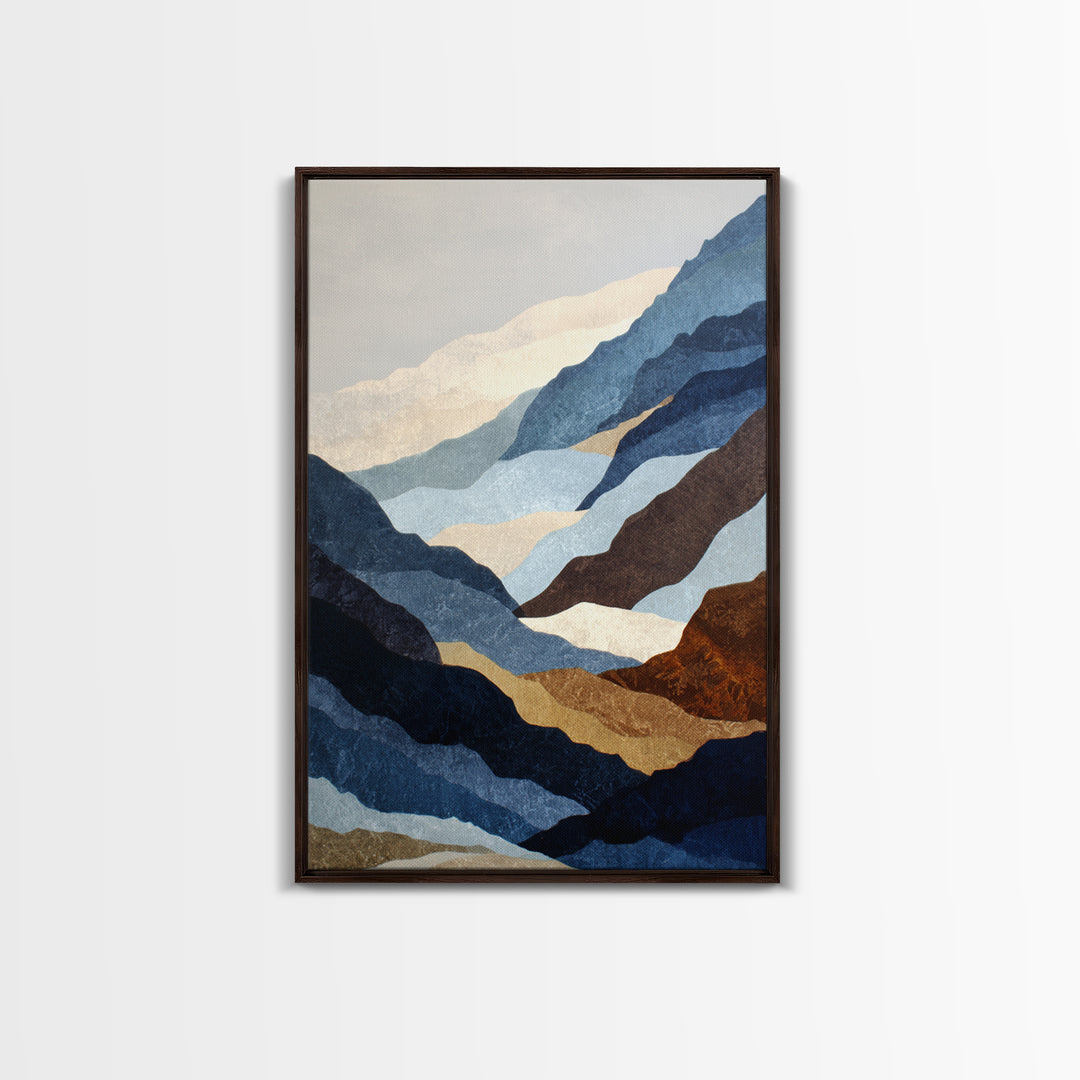 Blue Mountain Ridge Layers Canvas Print, Monochrome Art, Abstract Painting, Living Room Decor, Watercolor Art, Mono, MON-2x3-32