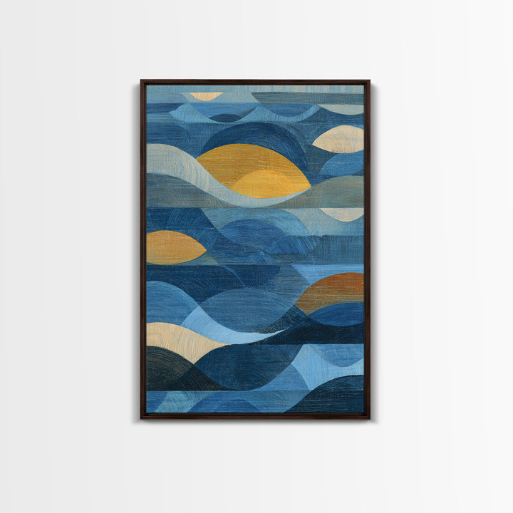 All Blue Ocean Abstraction Framed Canvas Print, Monochrome Art, Mid Century Modern, Living Room Decor, Watercolor Art, Mono, MON-2x3-33