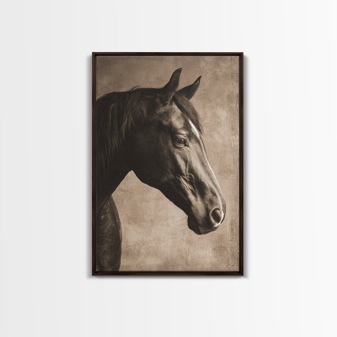 Sepia Horse Portrait Framed Canvas Print, Monochrome Art, Contemporary Art, Living Room Decor, Oil Painting, Mono, Original Art, MON-2x3-34