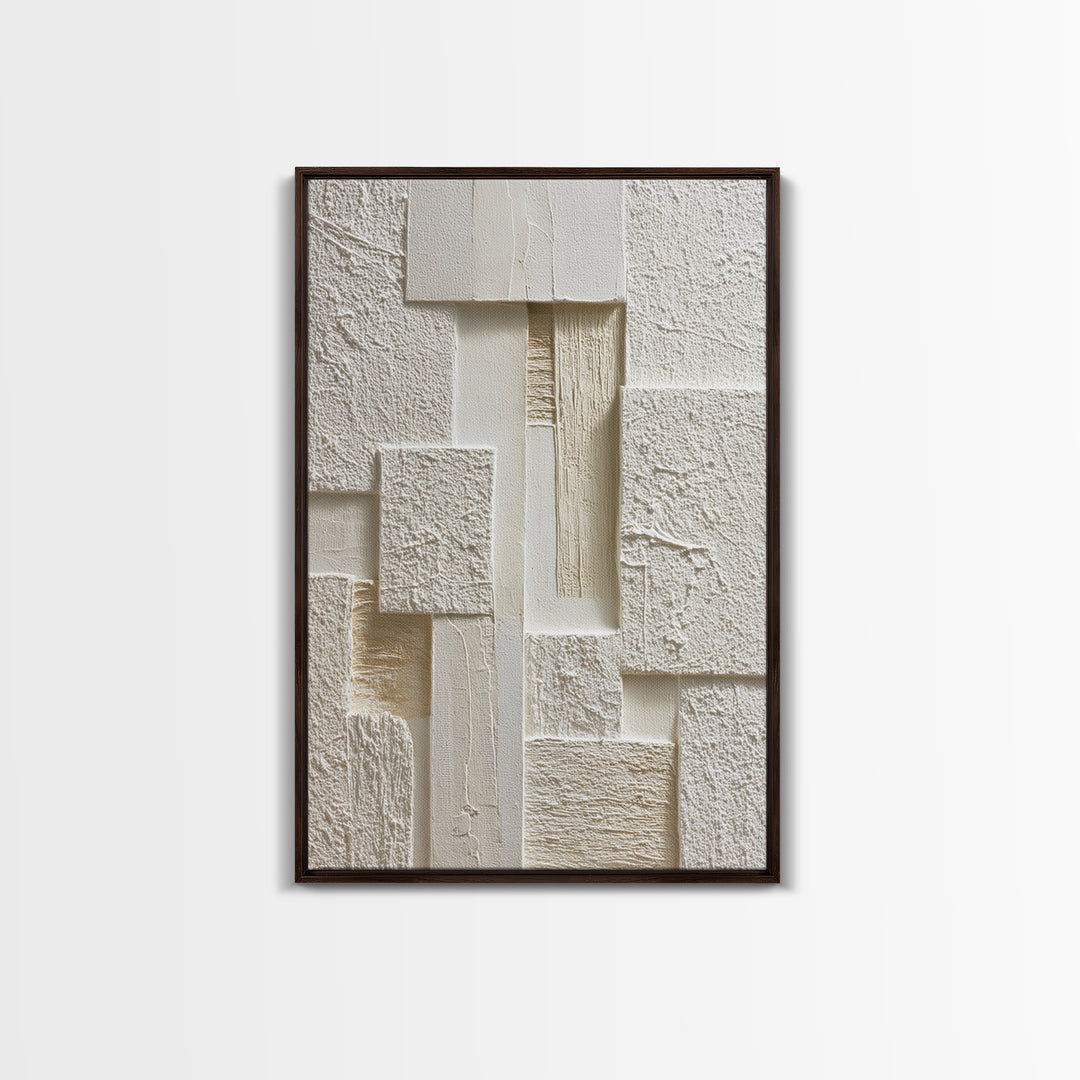 Ivory White Plaster Texture Composition Framed Canvas Print, Monochrome Art, Digital Prints, Living Room Decor, Fine Art, Mono, MON-2x3-37