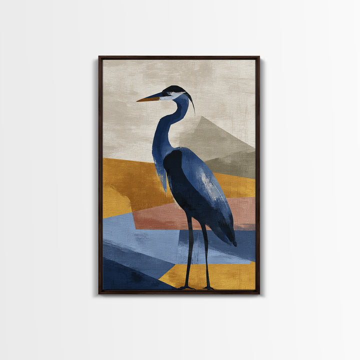 Blue Heron in Monochrome Navy Palette Canvas Print, Monochrome Art, Modern Decor, Living Room Decor, Fine Art, Mono, Poster, MON-2x3-40