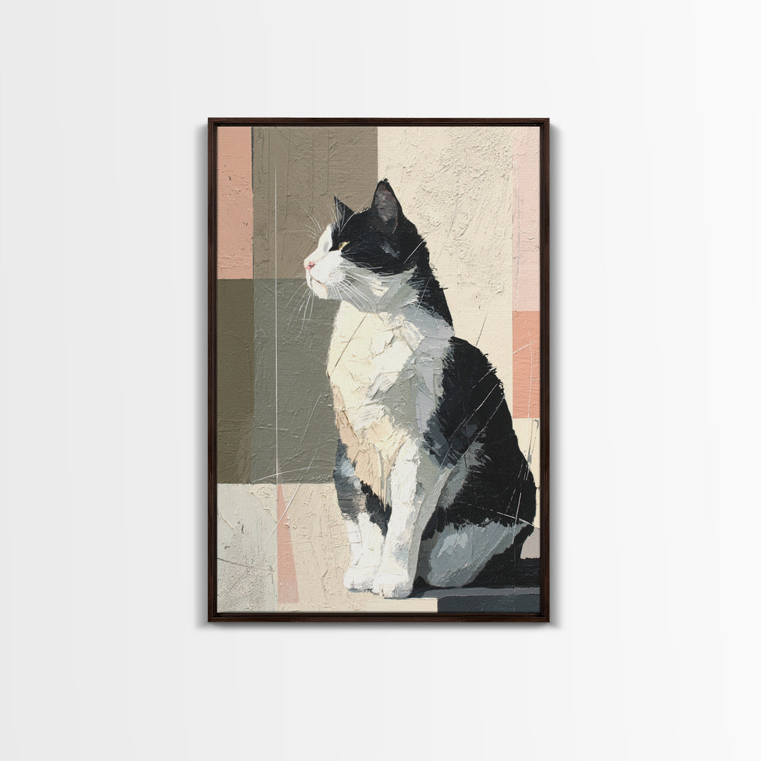 Monochrome Cat Portrait Framed Canvas Print, Monochrome Art, Contemporary Art, Living Room Decor, Fine Art, Mono, Original Art, MON-2x3-43
