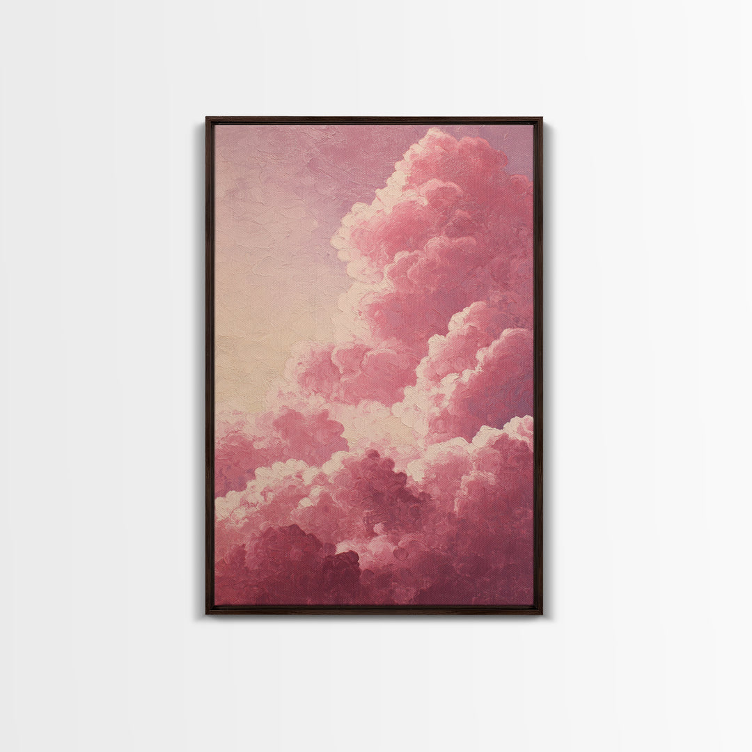 All Pink Cloudscape Framed Canvas Print, Monochrome Art, Moody Wall Art, Living Room Decor, Watercolor Art, Mono, MON-2x3-44