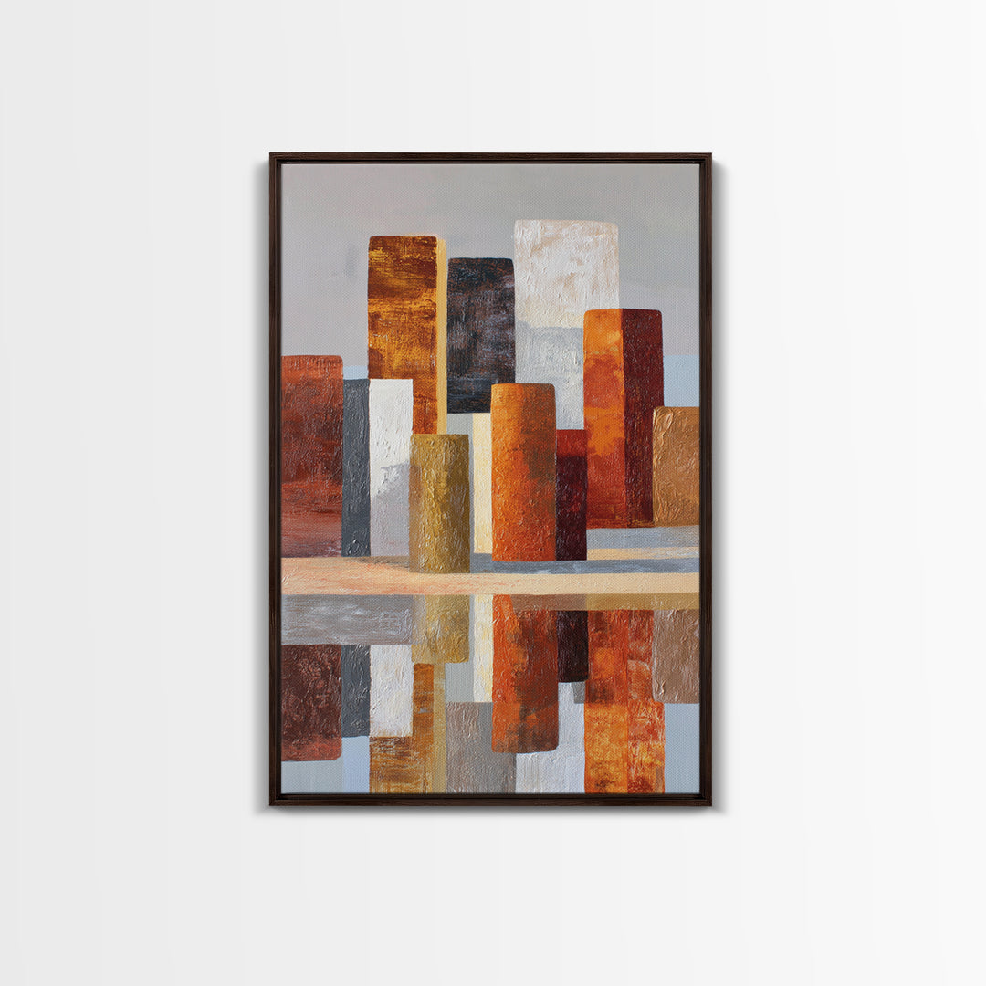 Black and White City Reflection Framed Canvas Print, Monochrome Art, Printable Wall Art, Living Room Decor, Oil Painting, Mono, MON-2x3-53