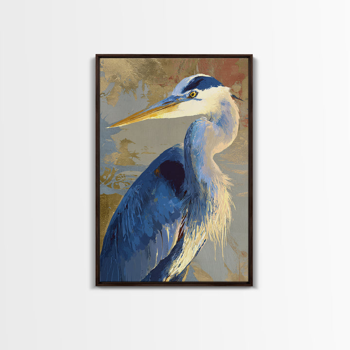 Blue Heron in Monochrome Navy Palette Framed Canvas Print, Monochrome Art, Room Decor, Living Room Decor, Fine Art, Mono, MON-2x3-64