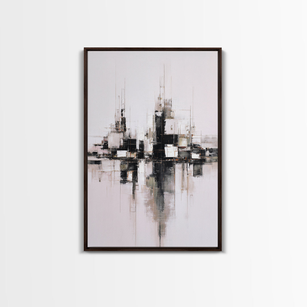 Black and White City Reflection Canvas Print, Monochrome Art, Abstract Art, Living Room Decor, Fine Art, Mono, Bedroom Wall Art, MON-2x3-77
