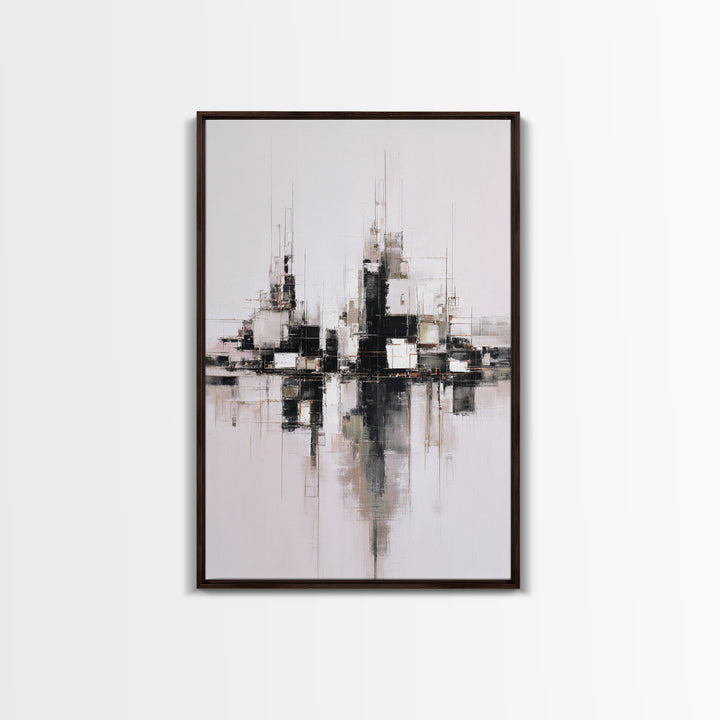 Black and White City Reflection Canvas Print, Monochrome Art, Abstract Art, Living Room Decor, Fine Art, Mono, Bedroom Wall Art, MON-2x3-77