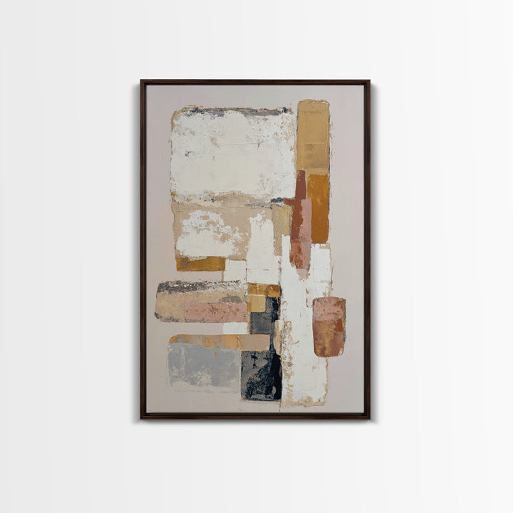 Cream on Cream Minimalist Forms Framed Canvas Print, Monochrome Art, Art Prints, Living Room Decor, Mono, Apartment Decor, MON-2x3-78