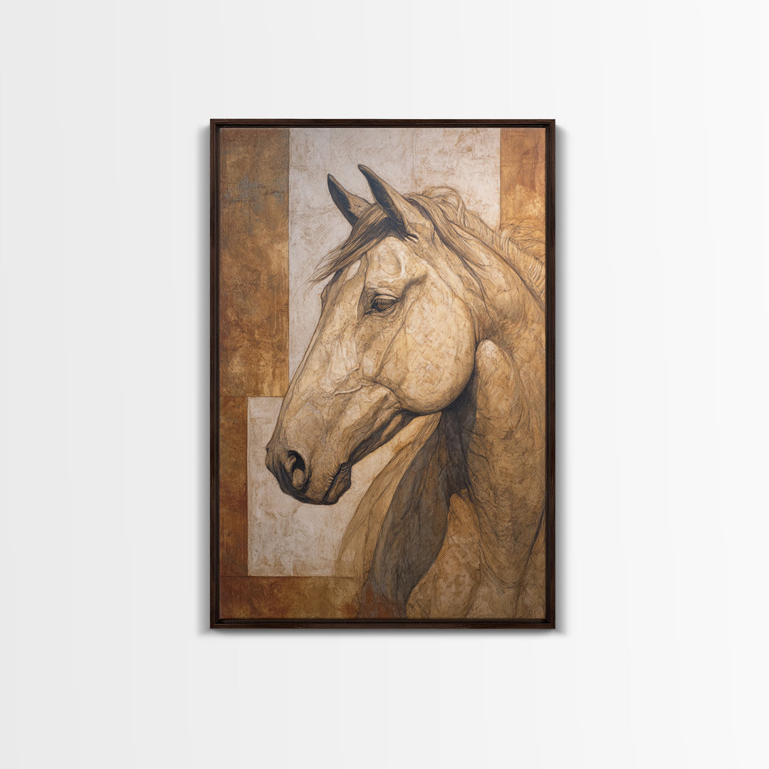 Sepia Horse Portrait Canvas Print, Monochrome Art, Art Print, Living Room Decor, Mono, Printable Art, Dark Academia Decor, MON-2x3-82