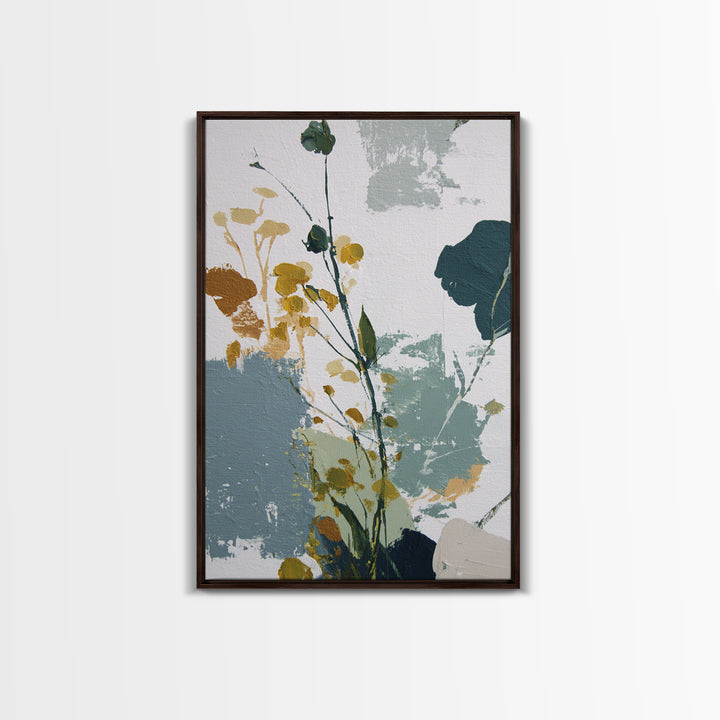 Green Botanical Study Framed Canvas Print, Monochrome Art, Textured Wall Art, Living Room Decor, Mono, Wallpaper Mural, MON-2x3-83